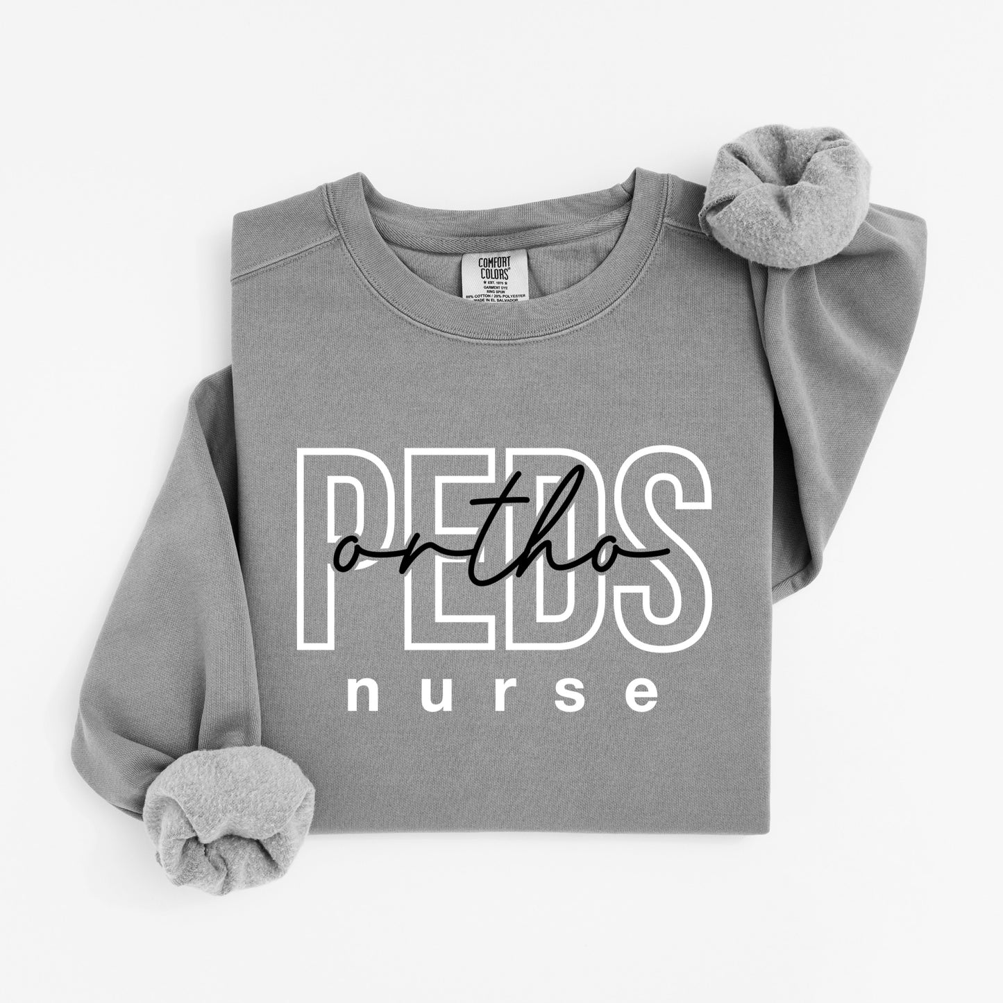 PEDS Ortho Nurse Sweatshirt – Bold Layered Text Design for Pediatric Nurses