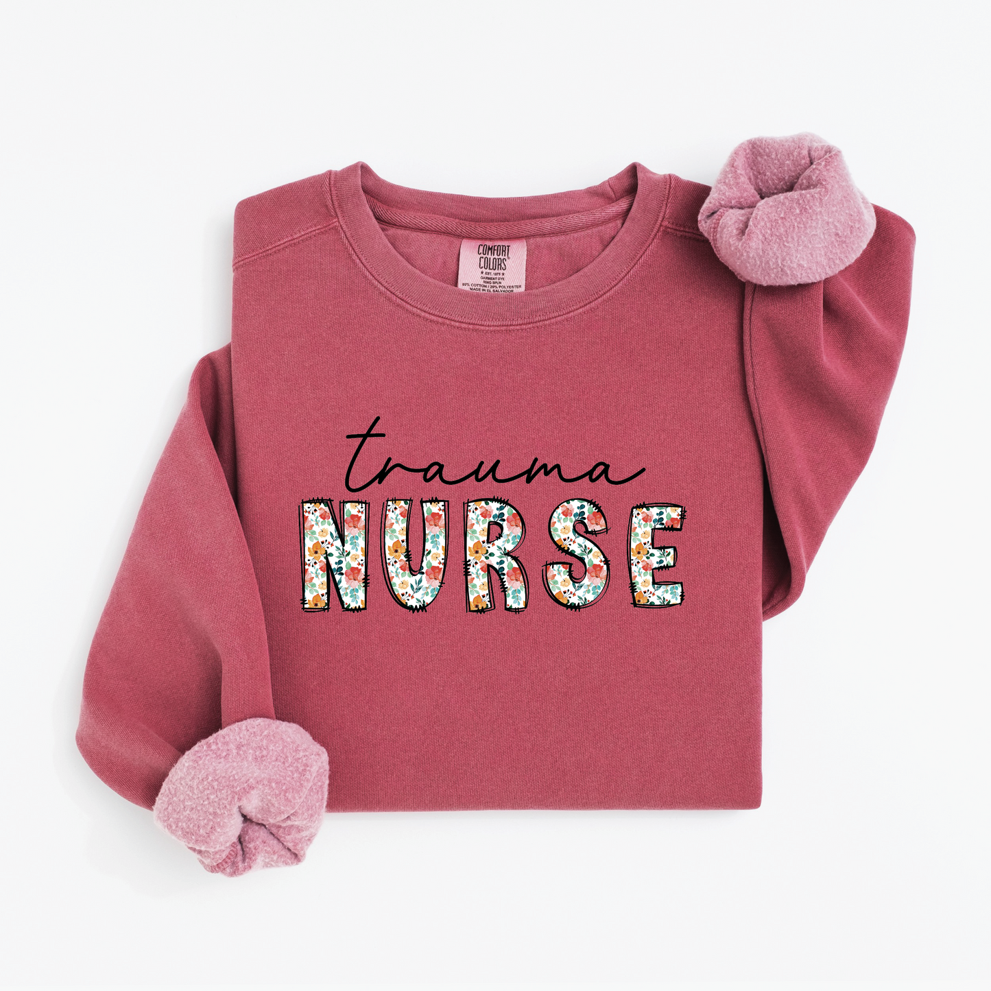 Trauma Nurse Sweatshirt – Floral & Script Crewneck for Emergency Nurses