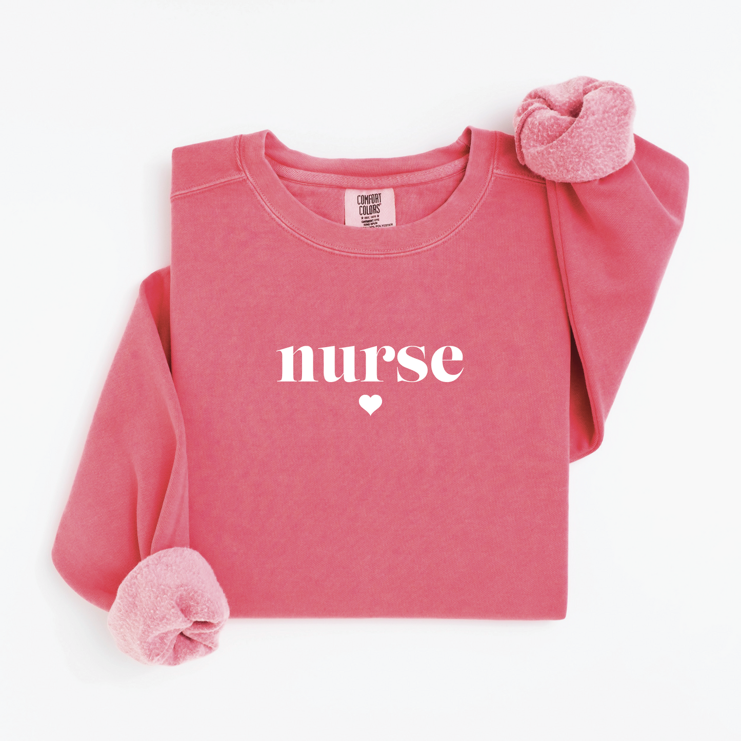 Minimalist Nurse Sweatshirt – Simple Serif Crewneck with Heart Detail