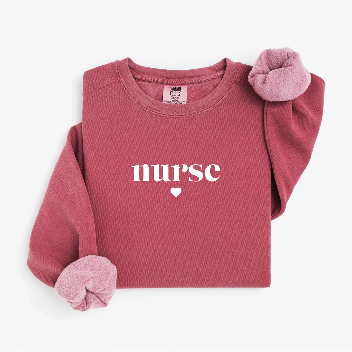Minimalist Nurse Sweatshirt – Simple Serif Crewneck with Heart Detail