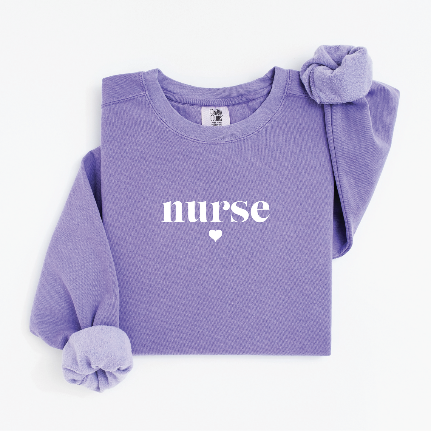 Minimalist Nurse Sweatshirt – Simple Serif Crewneck with Heart Detail