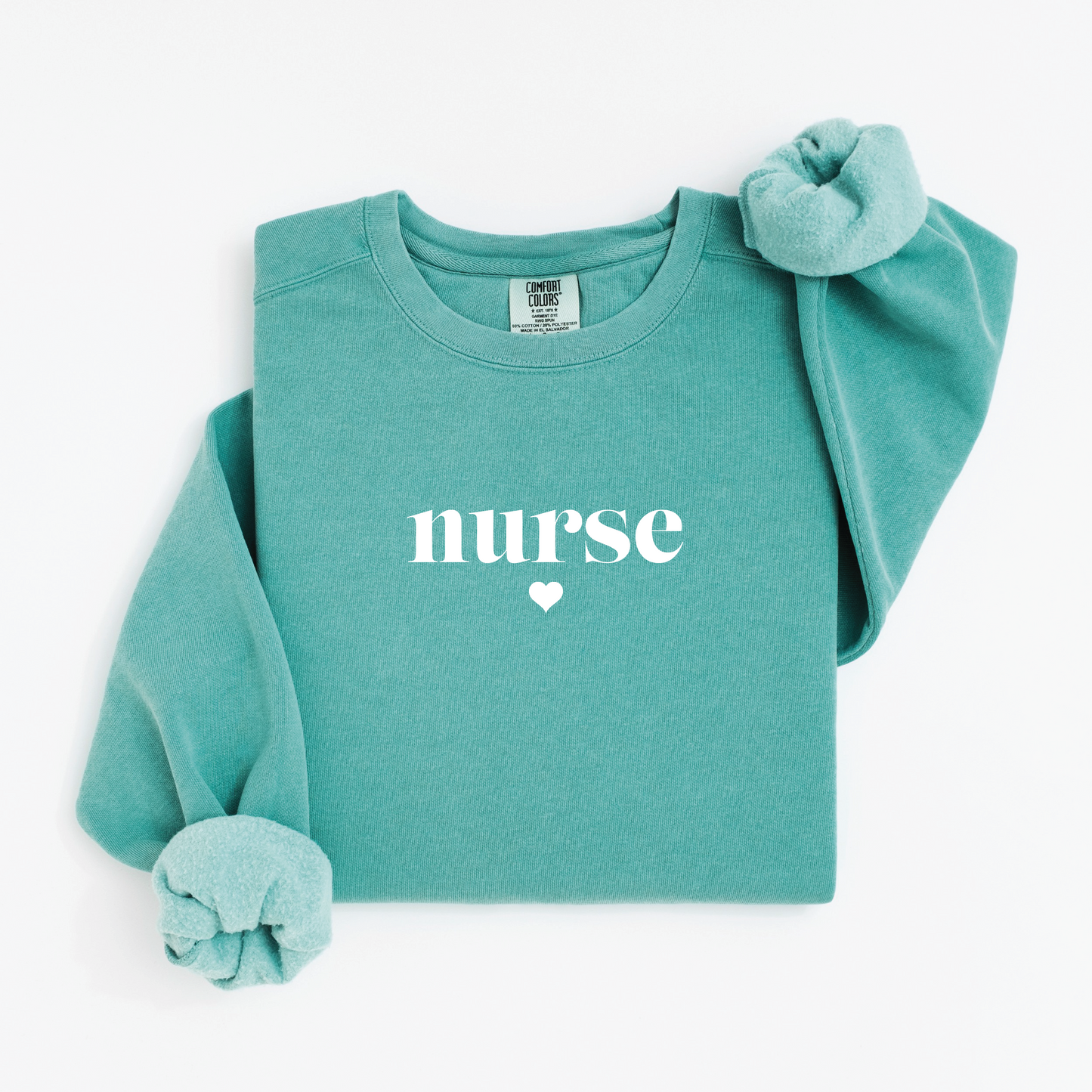 Minimalist Nurse Sweatshirt – Simple Serif Crewneck with Heart Detail