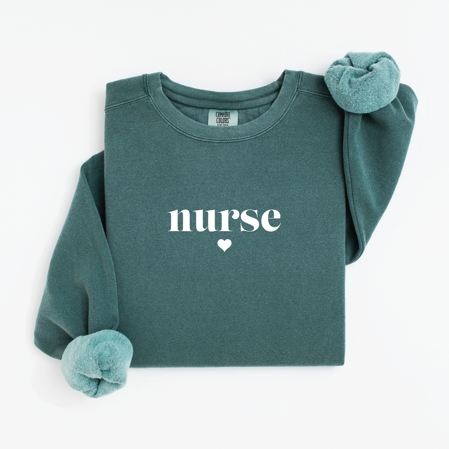 Minimalist Nurse Sweatshirt – Simple Serif Crewneck with Heart Detail