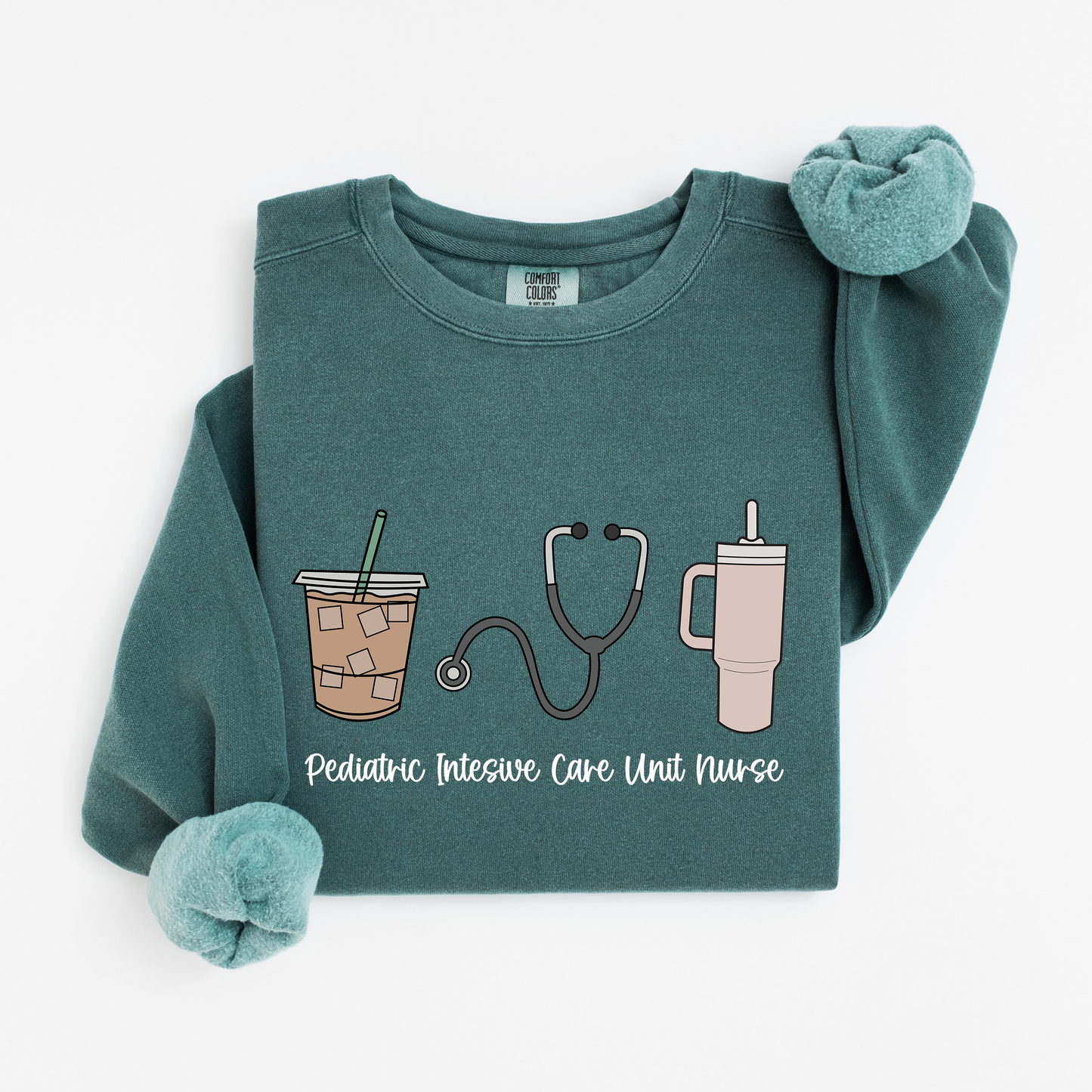 PICU Nurse Essentials Sweatshirt – Coffee, Stanley, and Stethoscope Crewneck