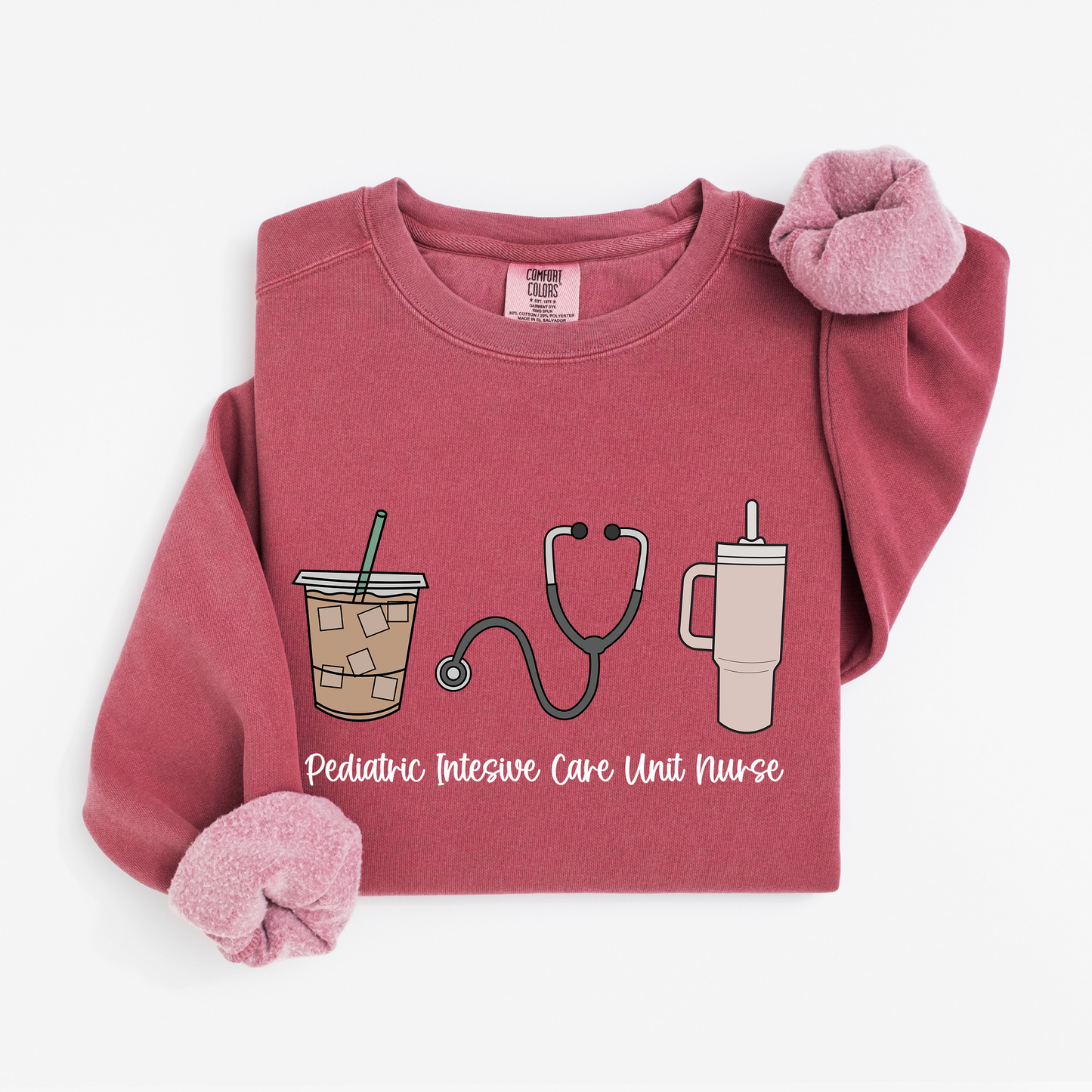 PICU Nurse Essentials Sweatshirt – Coffee, Stanley, and Stethoscope Crewneck
