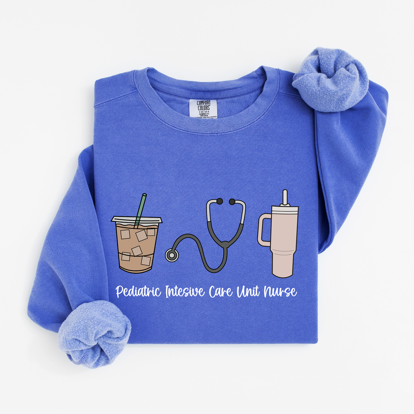 PICU Nurse Essentials Sweatshirt – Coffee, Stanley, and Stethoscope Crewneck