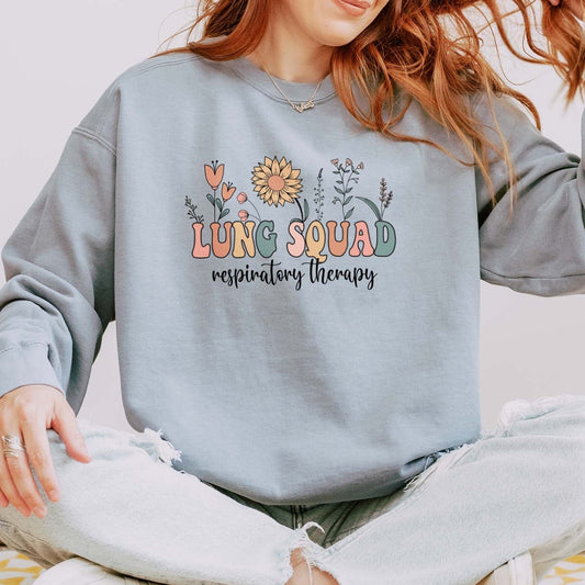 Lung Squad Sweatshirt – Groovy Floral Crewneck for Respiratory Nurses & RTs