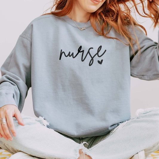 Minimalist Nurse Sweatshirt – Simple Script Crewneck with Heart Detail