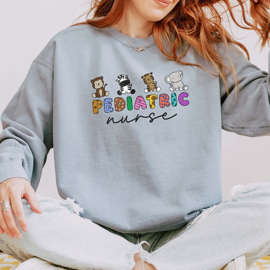 Little Jungle Friends Peds Nurse Sweatshirt – Cute Animal Crewneck for Pediatric Nurses
