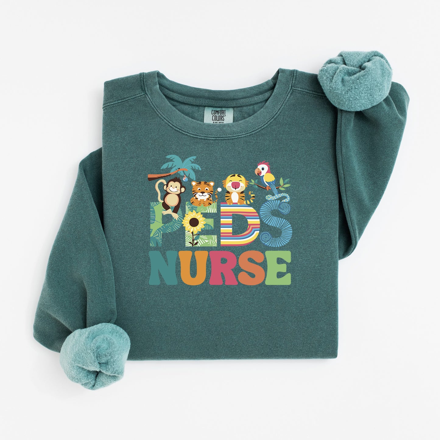 Jungle PEDS Nurse Sweatshirt – Cute Animal Crewneck for Pediatric Nurses