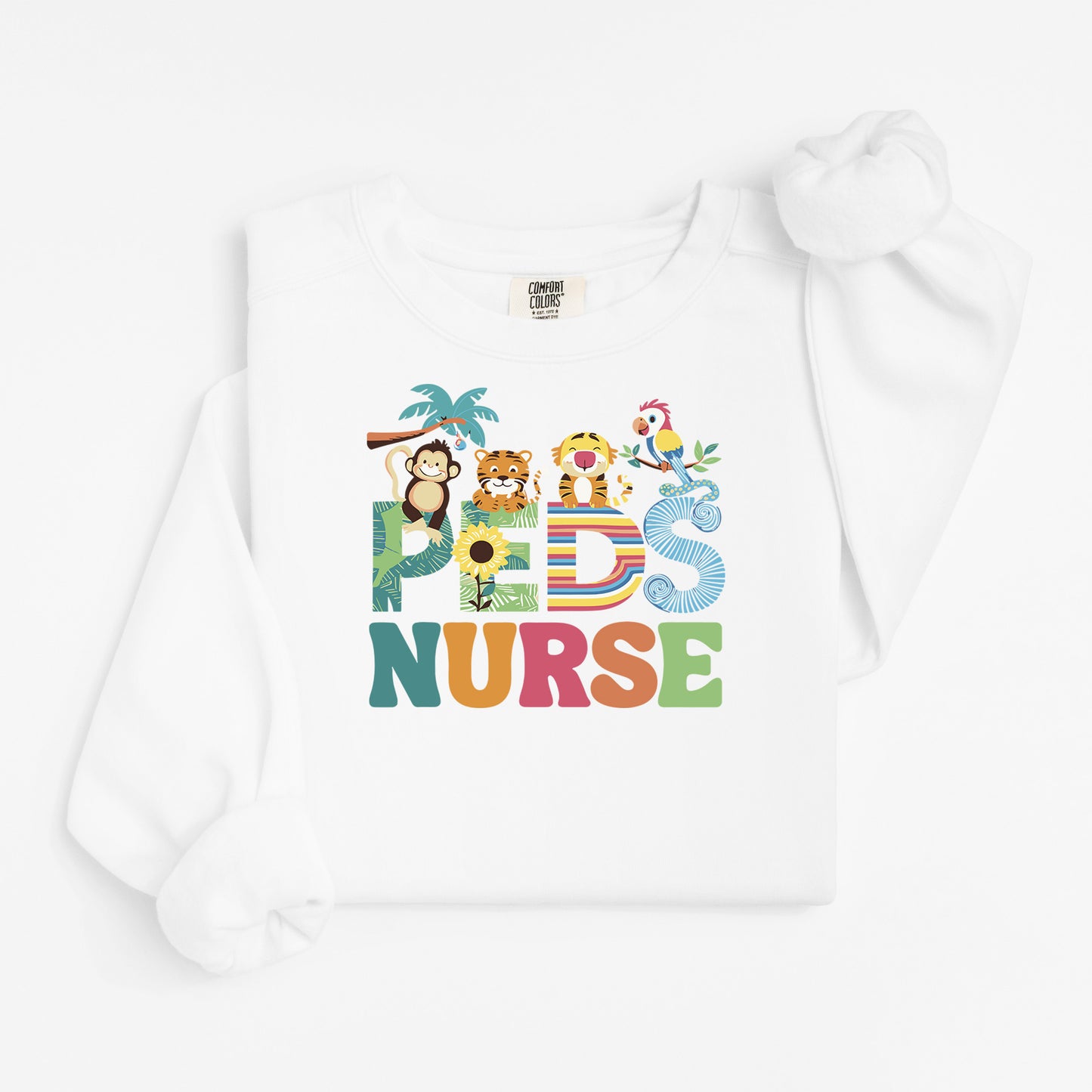 Jungle PEDS Nurse Sweatshirt – Cute Animal Crewneck for Pediatric Nurses