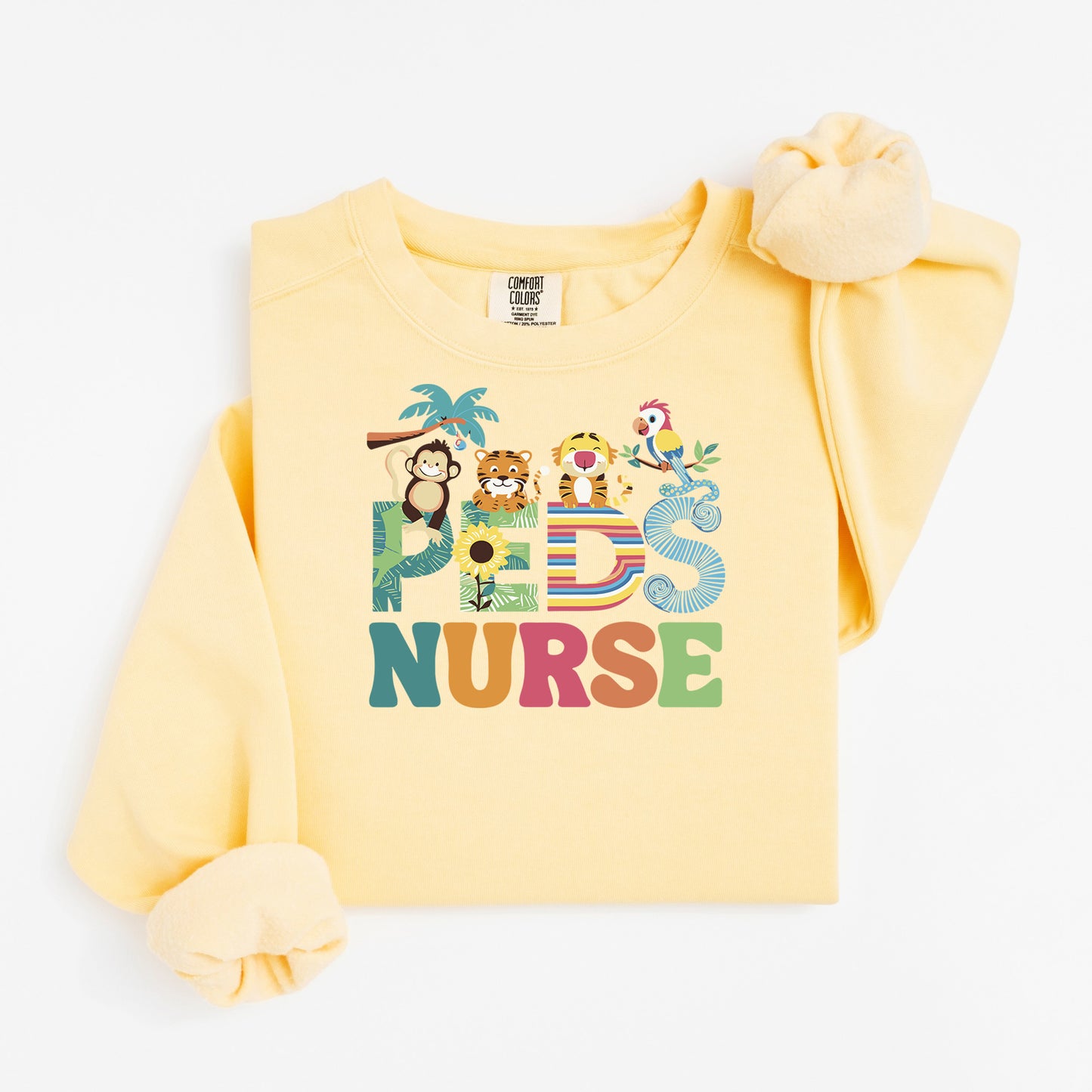 Jungle PEDS Nurse Sweatshirt – Cute Animal Crewneck for Pediatric Nurses