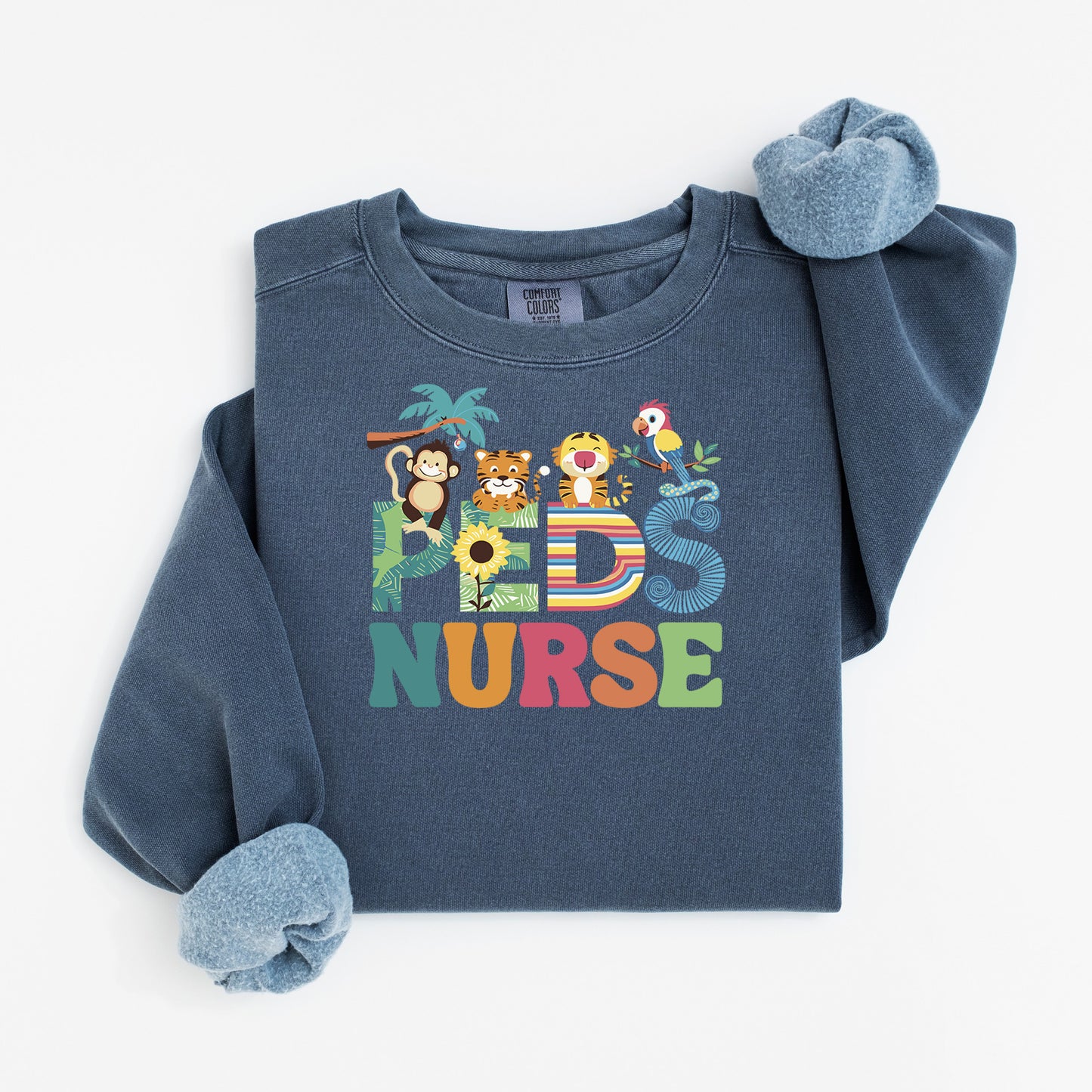 Jungle PEDS Nurse Sweatshirt – Cute Animal Crewneck for Pediatric Nurses
