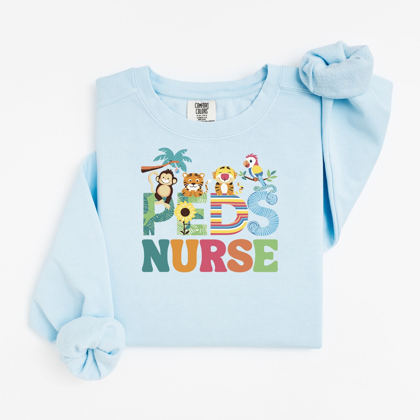 Jungle PEDS Nurse Sweatshirt – Cute Animal Crewneck for Pediatric Nurses