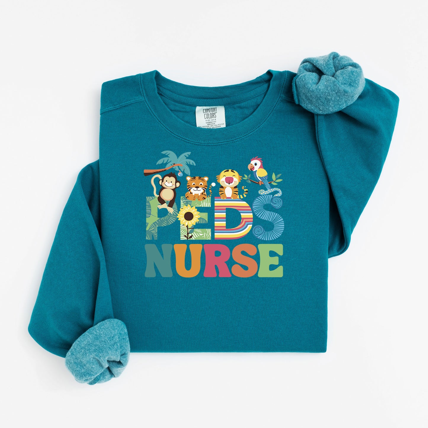 Jungle PEDS Nurse Sweatshirt – Cute Animal Crewneck for Pediatric Nurses