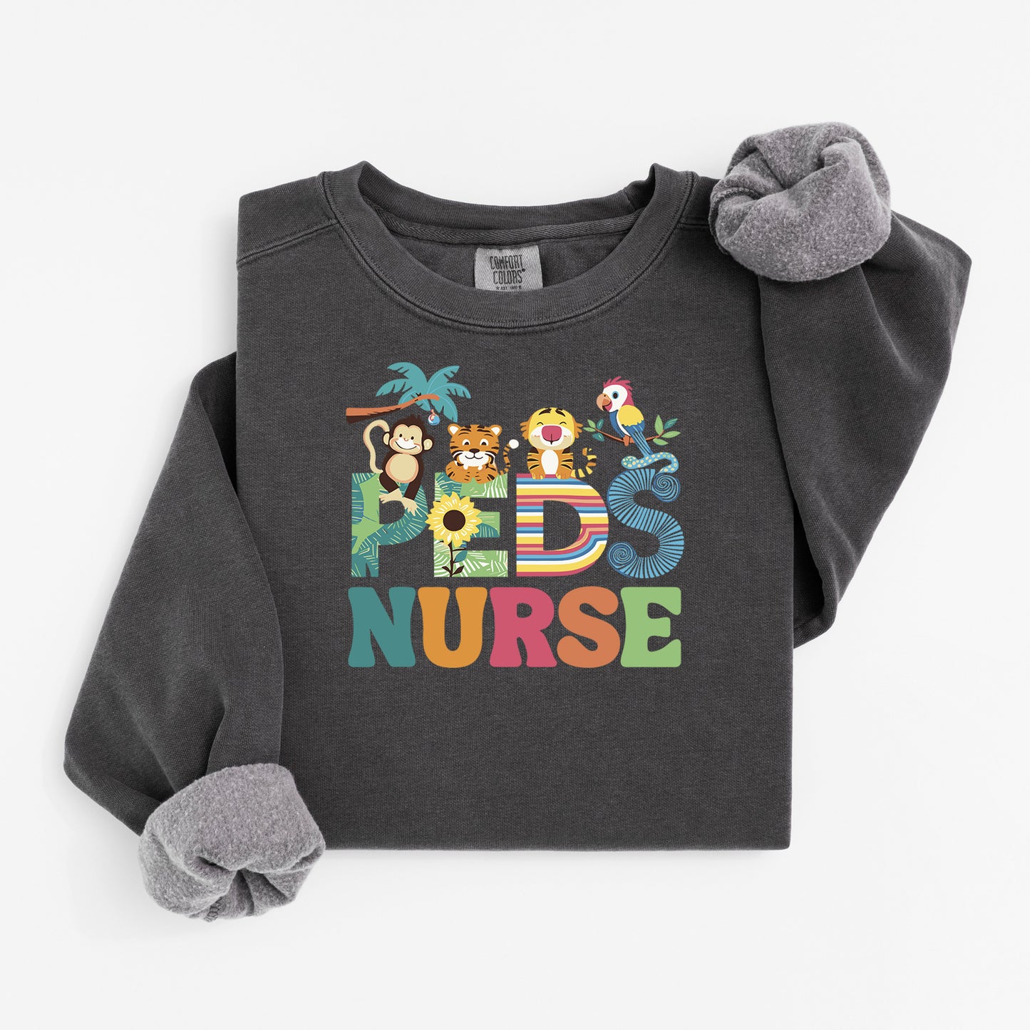 Jungle PEDS Nurse Sweatshirt – Cute Animal Crewneck for Pediatric Nurses