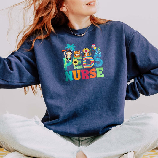 Jungle PEDS Nurse Sweatshirt – Cute Animal Crewneck for Pediatric Nurses