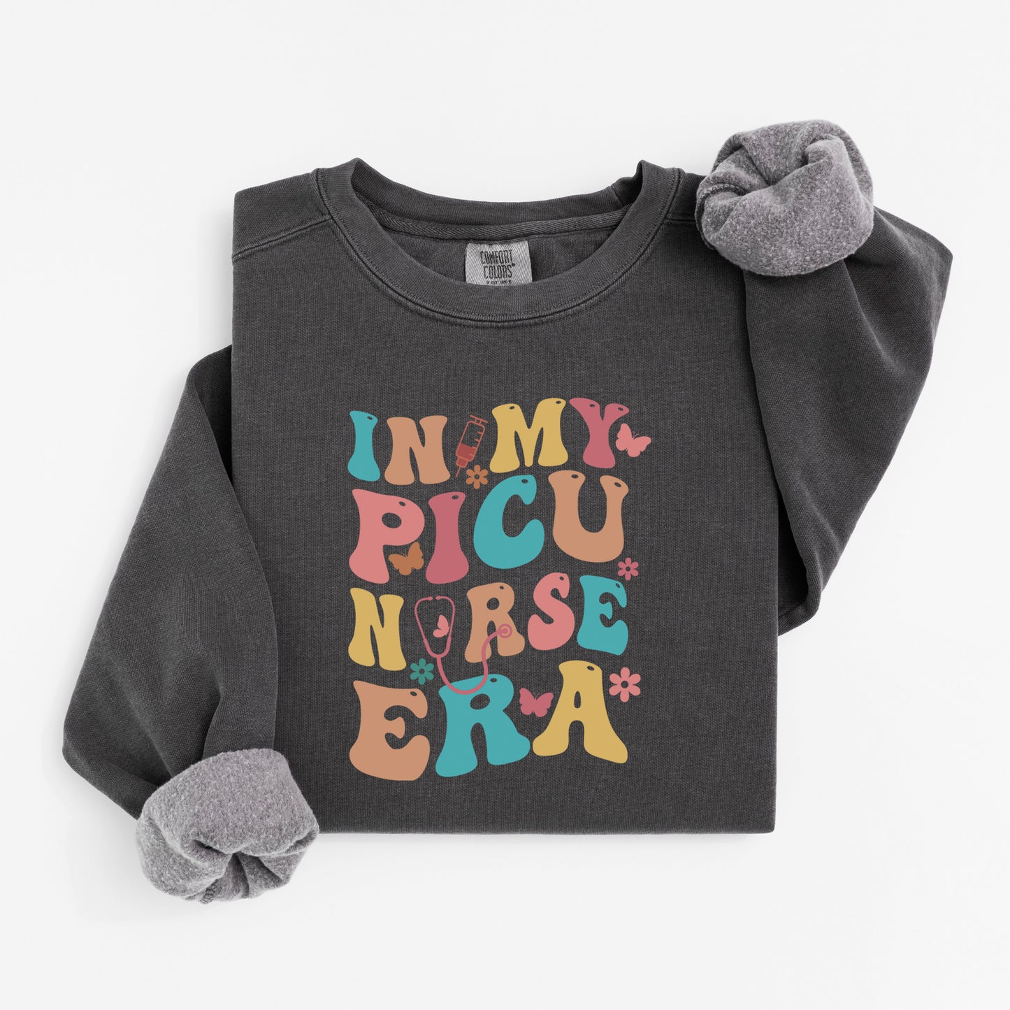 In My PICU Nurse Era Sweatshirt – Groovy Crewneck for Pediatric ICU Nurses