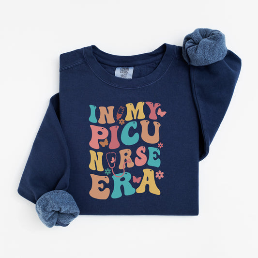 In My PICU Nurse Era Sweatshirt – Groovy Crewneck for Pediatric ICU Nurses