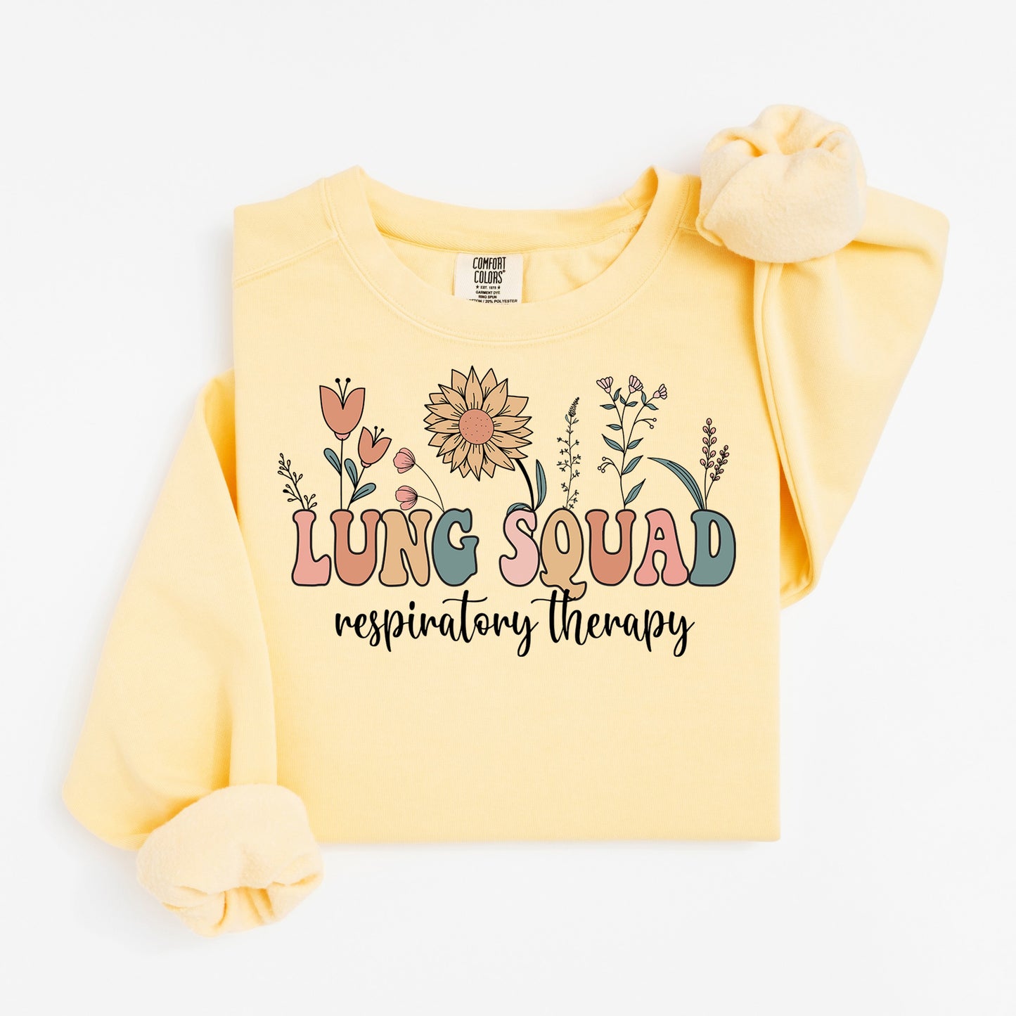 Lung Squad Sweatshirt – Groovy Floral Crewneck for Respiratory Nurses & RTs