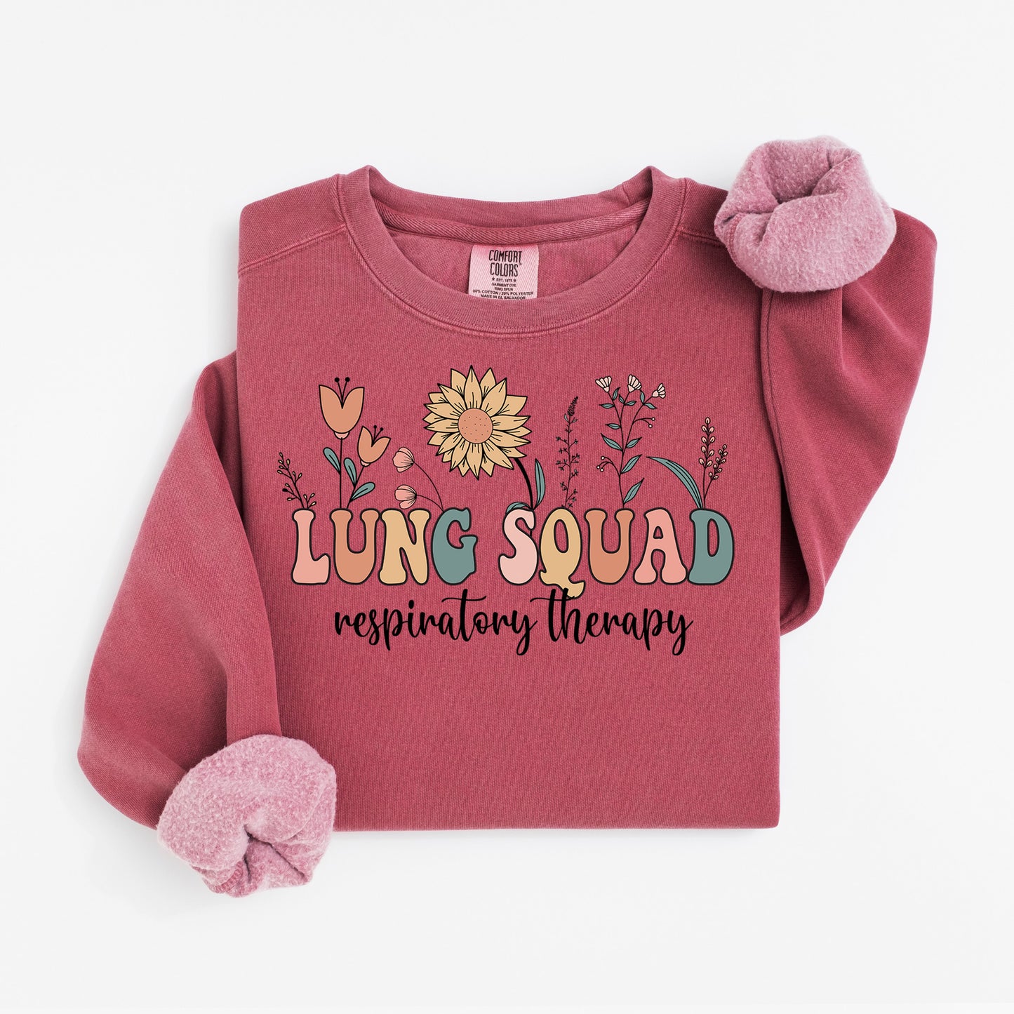 Lung Squad Sweatshirt – Groovy Floral Crewneck for Respiratory Nurses & RTs