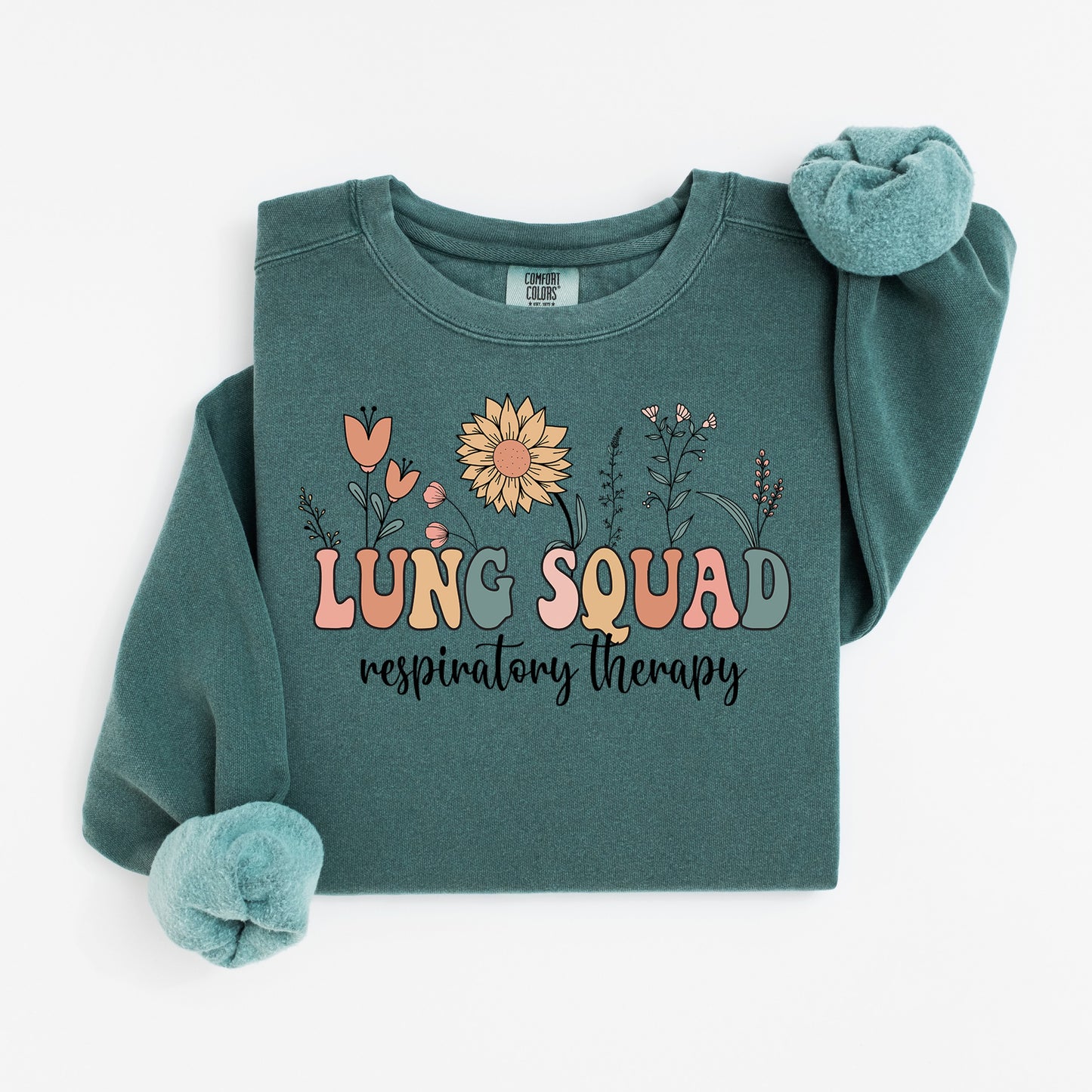Lung Squad Sweatshirt – Groovy Floral Crewneck for Respiratory Nurses & RTs
