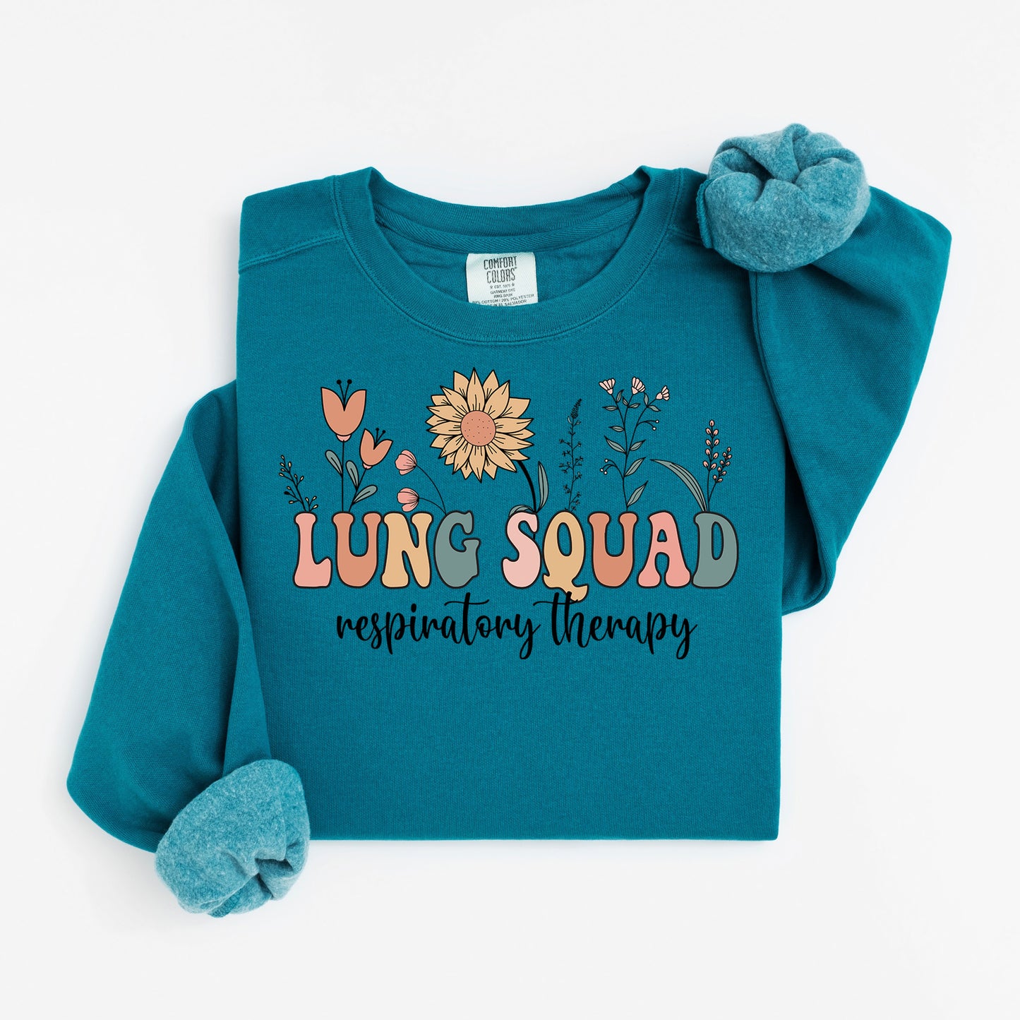 Lung Squad Sweatshirt – Groovy Floral Crewneck for Respiratory Nurses & RTs