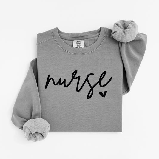 Minimalist Nurse Sweatshirt – Simple Script Crewneck with Heart Detail