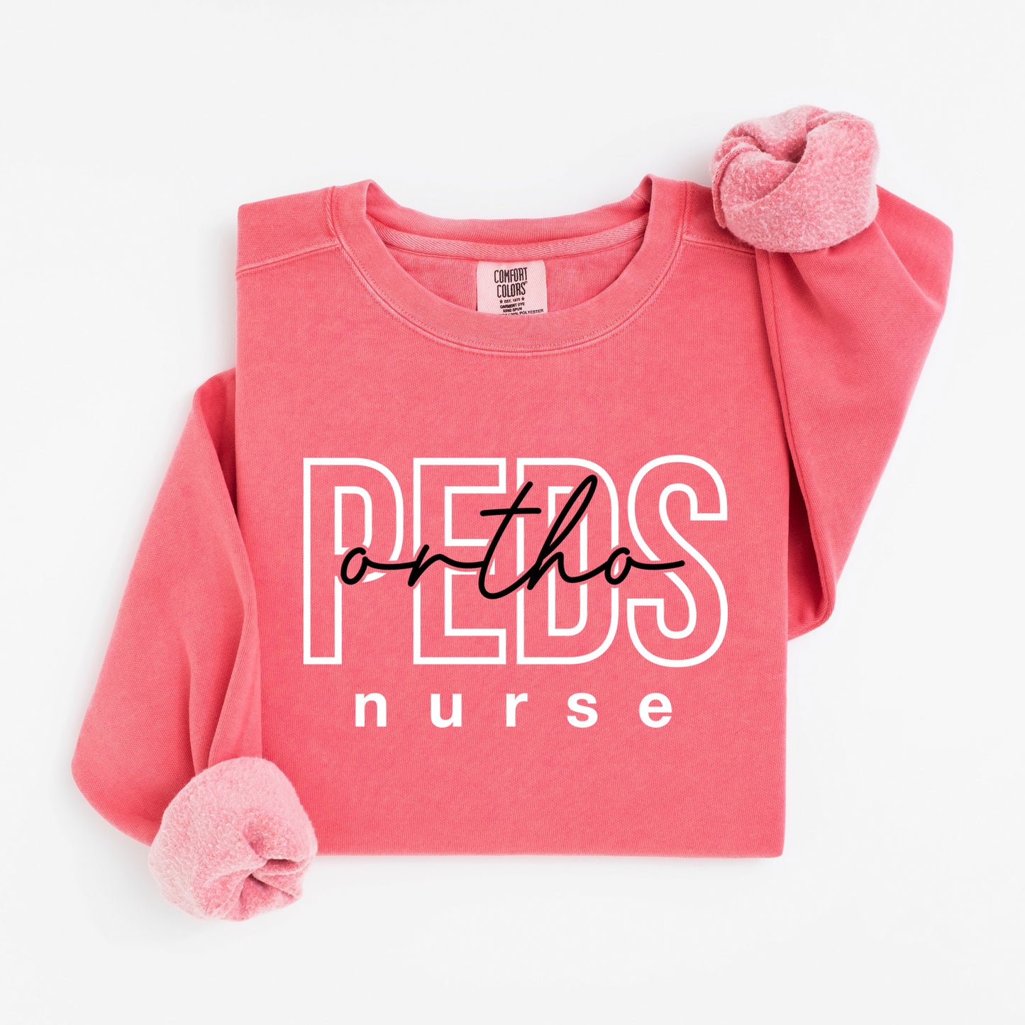 PEDS Ortho Nurse Sweatshirt – Bold Layered Text Design for Pediatric Nurses