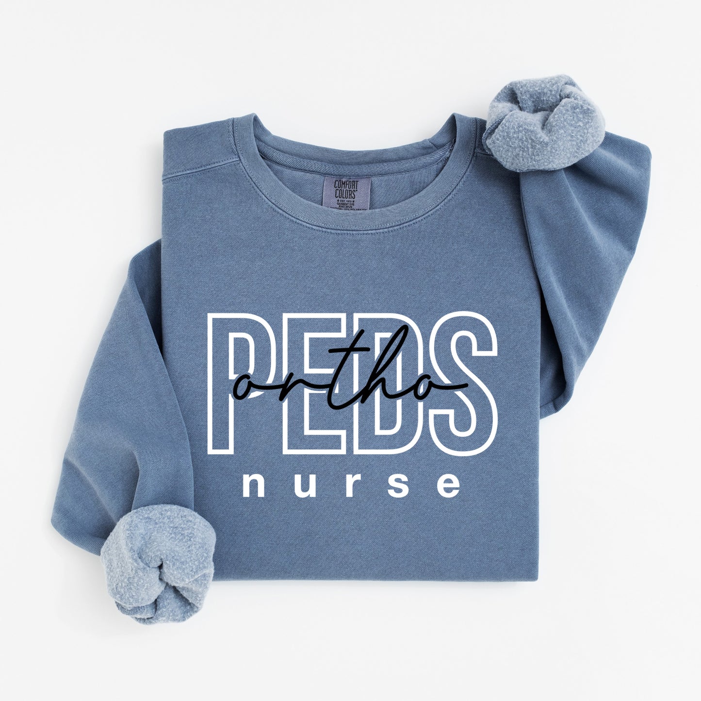 PEDS Ortho Nurse Sweatshirt – Bold Layered Text Design for Pediatric Nurses