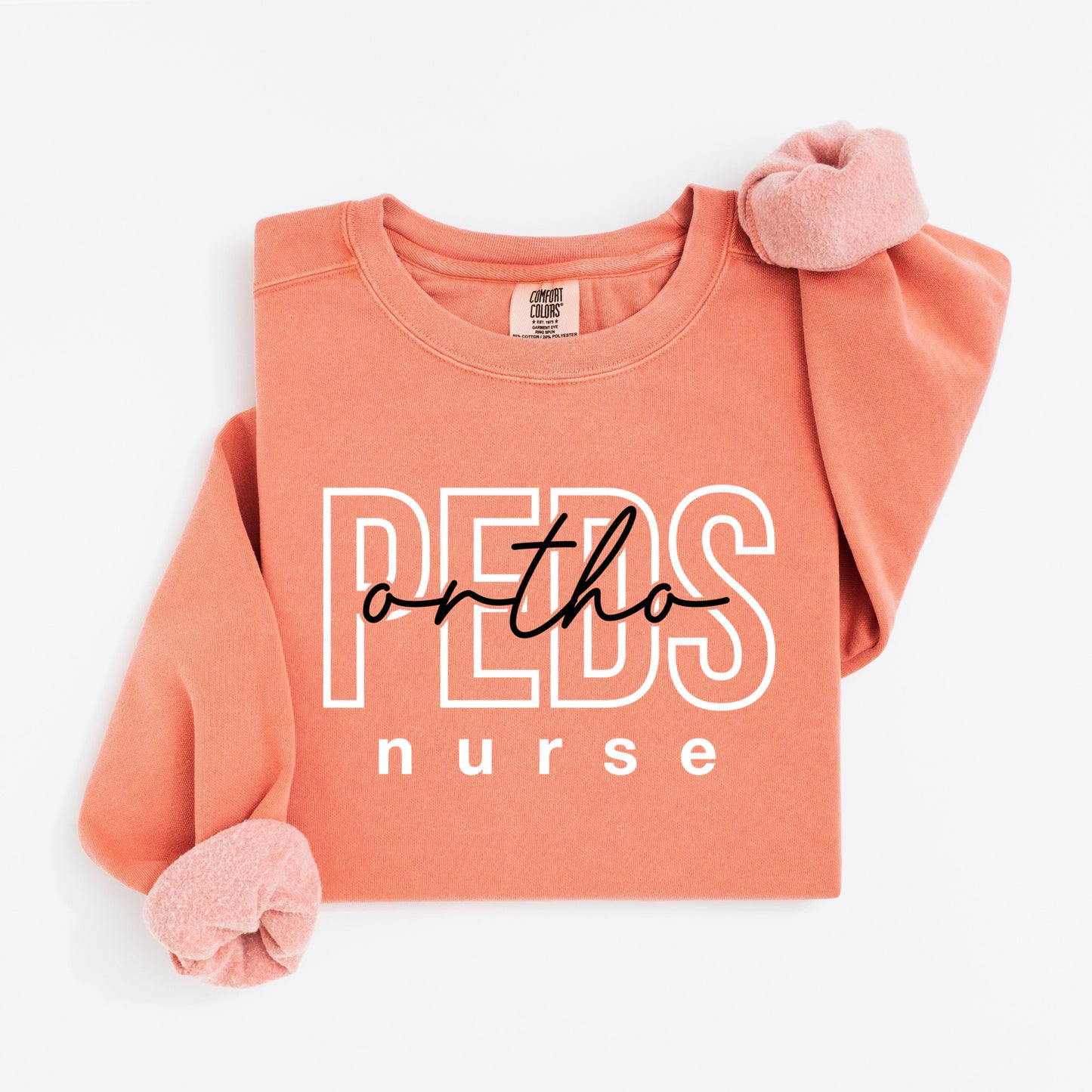 PEDS Ortho Nurse Sweatshirt – Bold Layered Text Design for Pediatric Nurses
