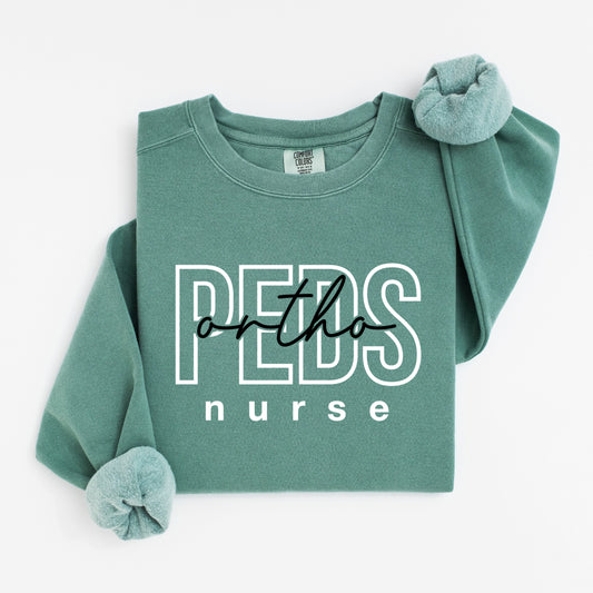PEDS Ortho Nurse Sweatshirt – Bold Layered Text Design for Pediatric Nurses
