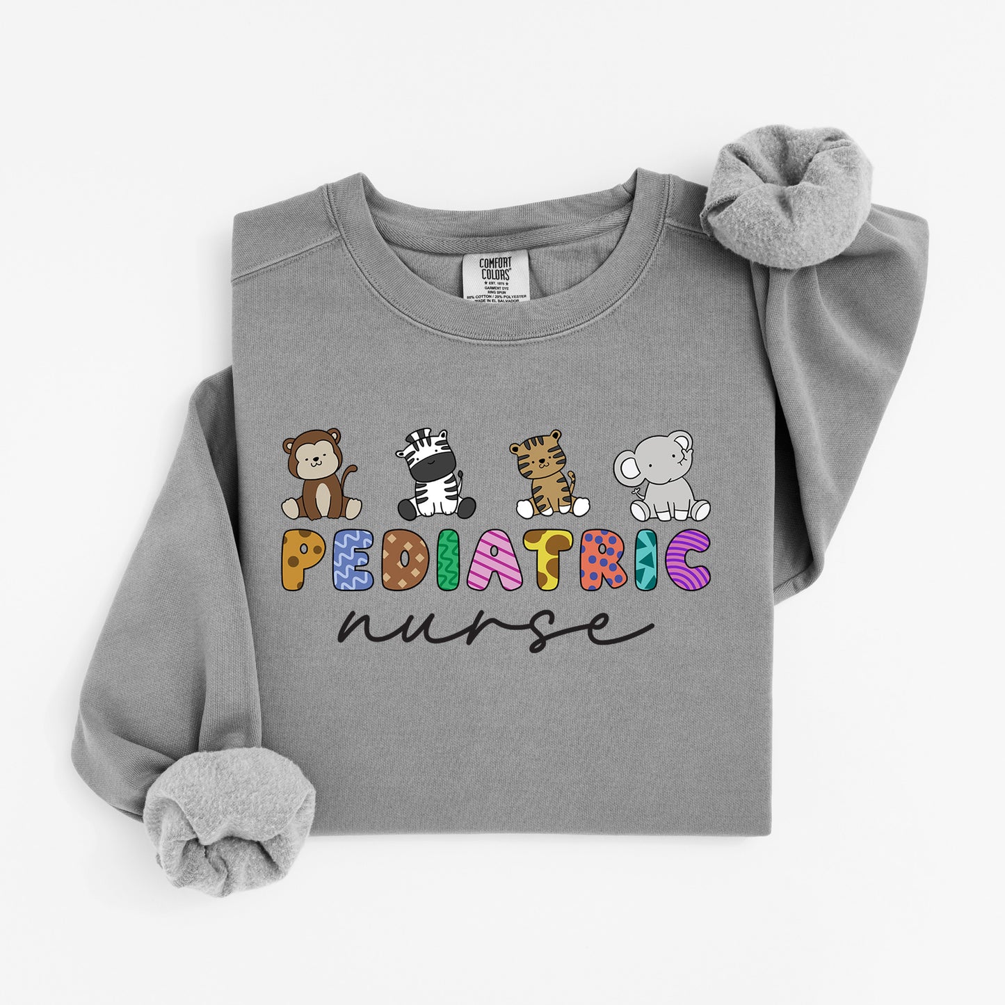 Little Jungle Friends Peds Nurse Sweatshirt – Cute Animal Crewneck for Pediatric Nurses