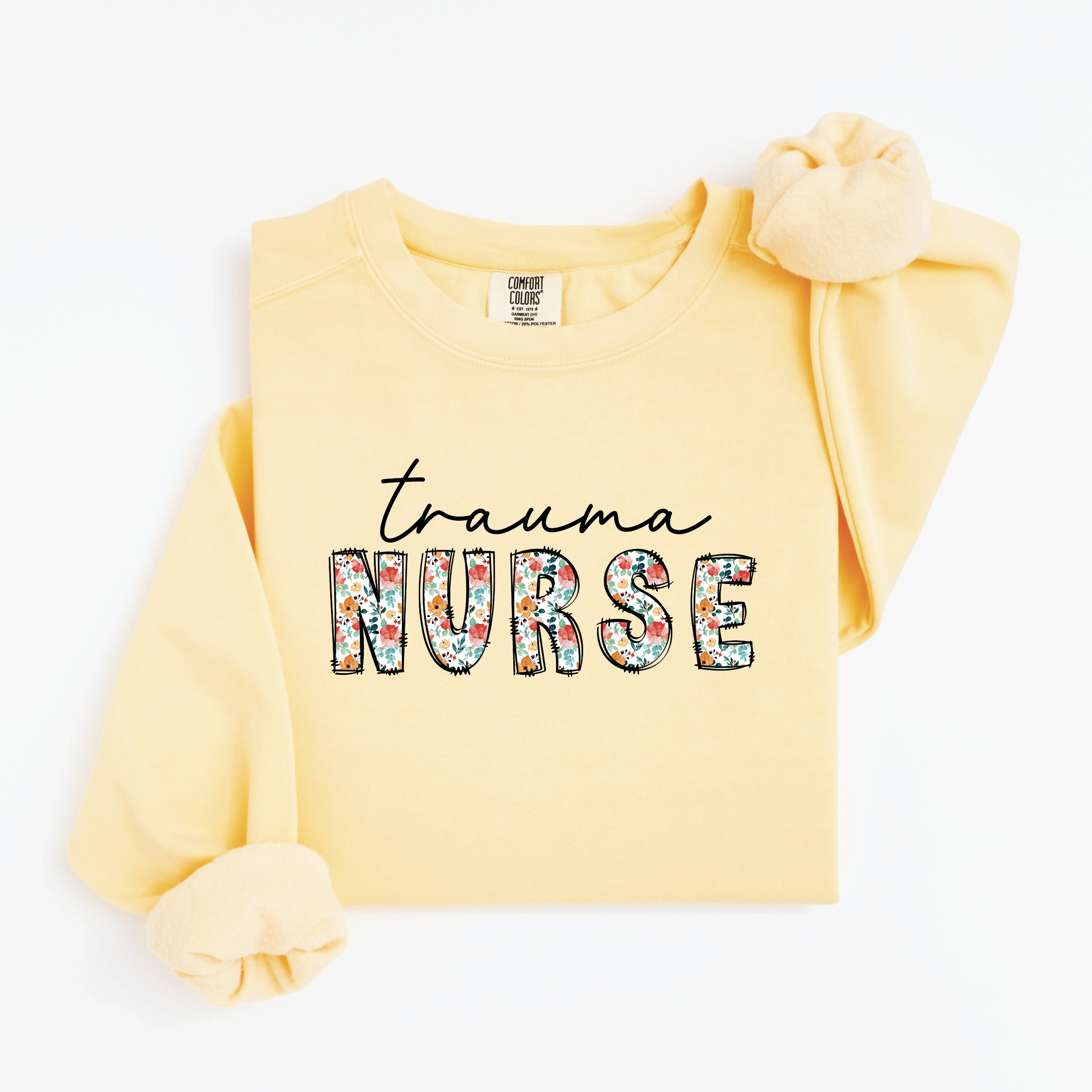 Floral Trauma Nurse Sweatshirt (Black Script)