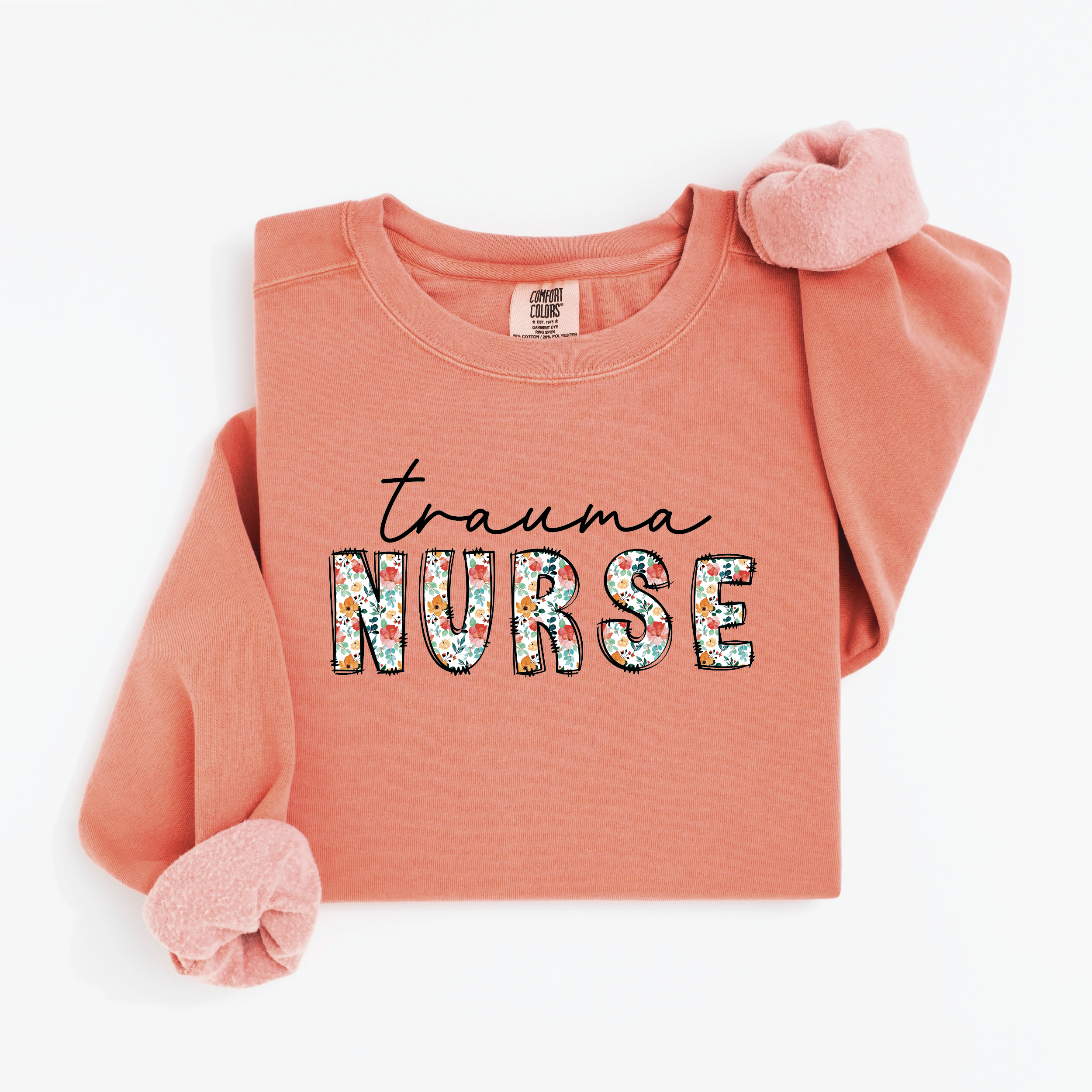 Floral Trauma Nurse Sweatshirt (Black Script)