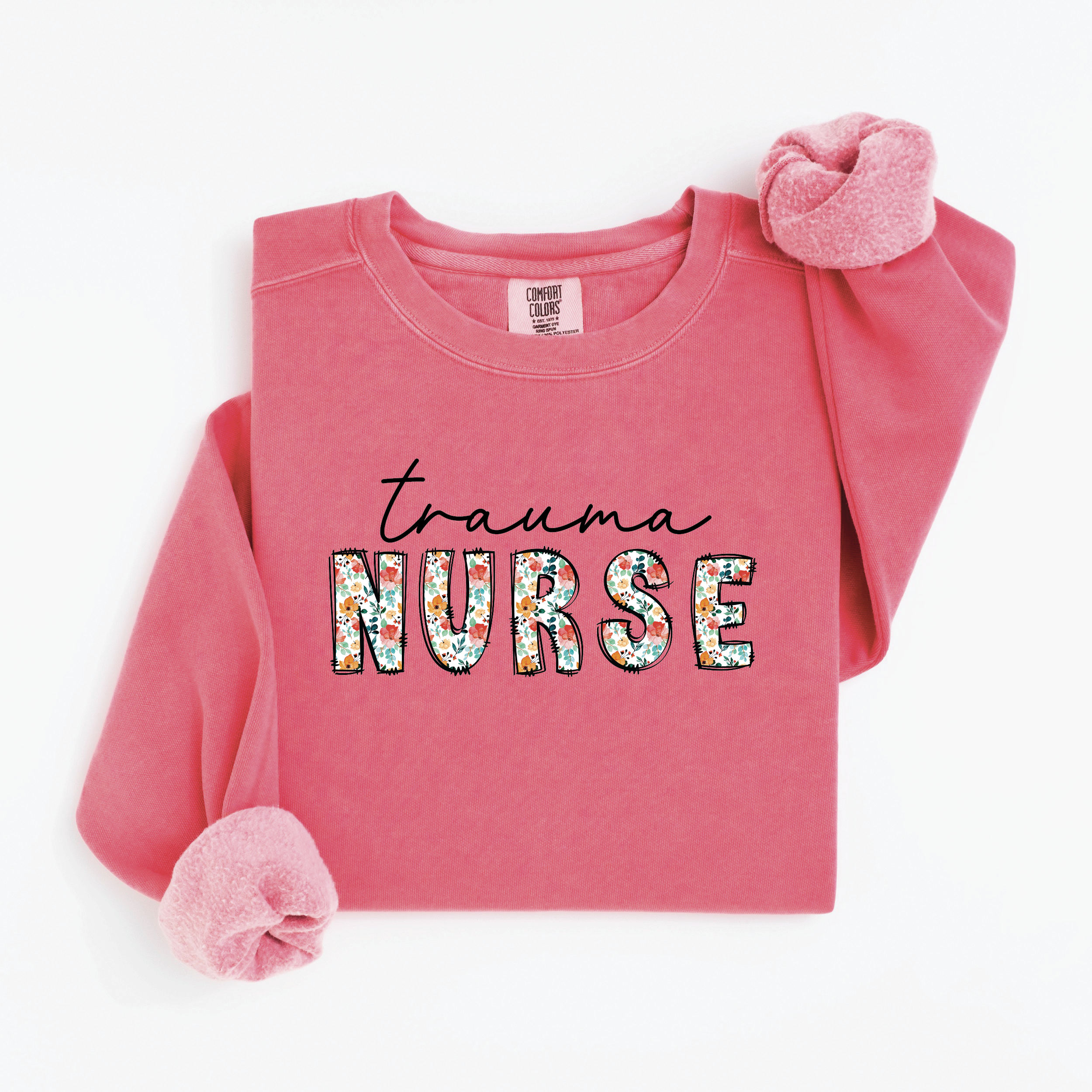 Floral Trauma Nurse Sweatshirt (Black Script)