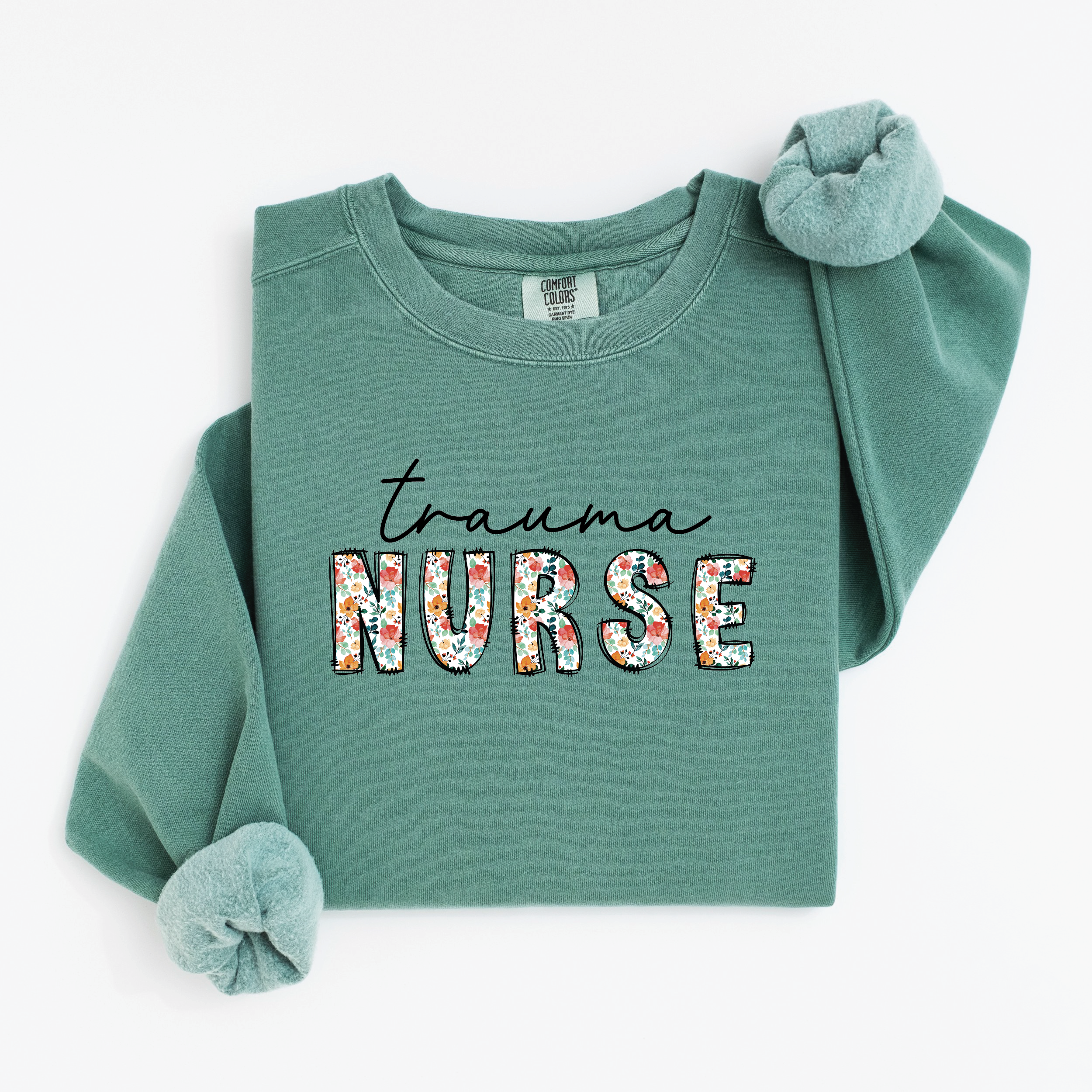 Floral Trauma Nurse Sweatshirt (Black Script)