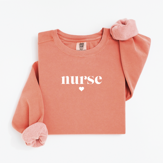 Minimalist Nurse Sweatshirt – Simple Serif Crewneck with Heart Detail