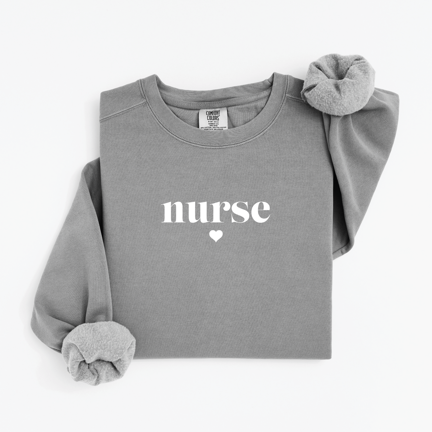 Minimalist Nurse Sweatshirt – Simple Serif Crewneck with Heart Detail