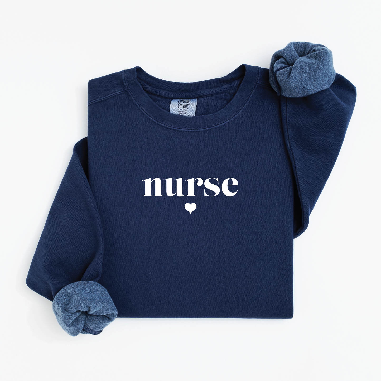 Minimalist Nurse Sweatshirt – Simple Serif Crewneck with Heart Detail