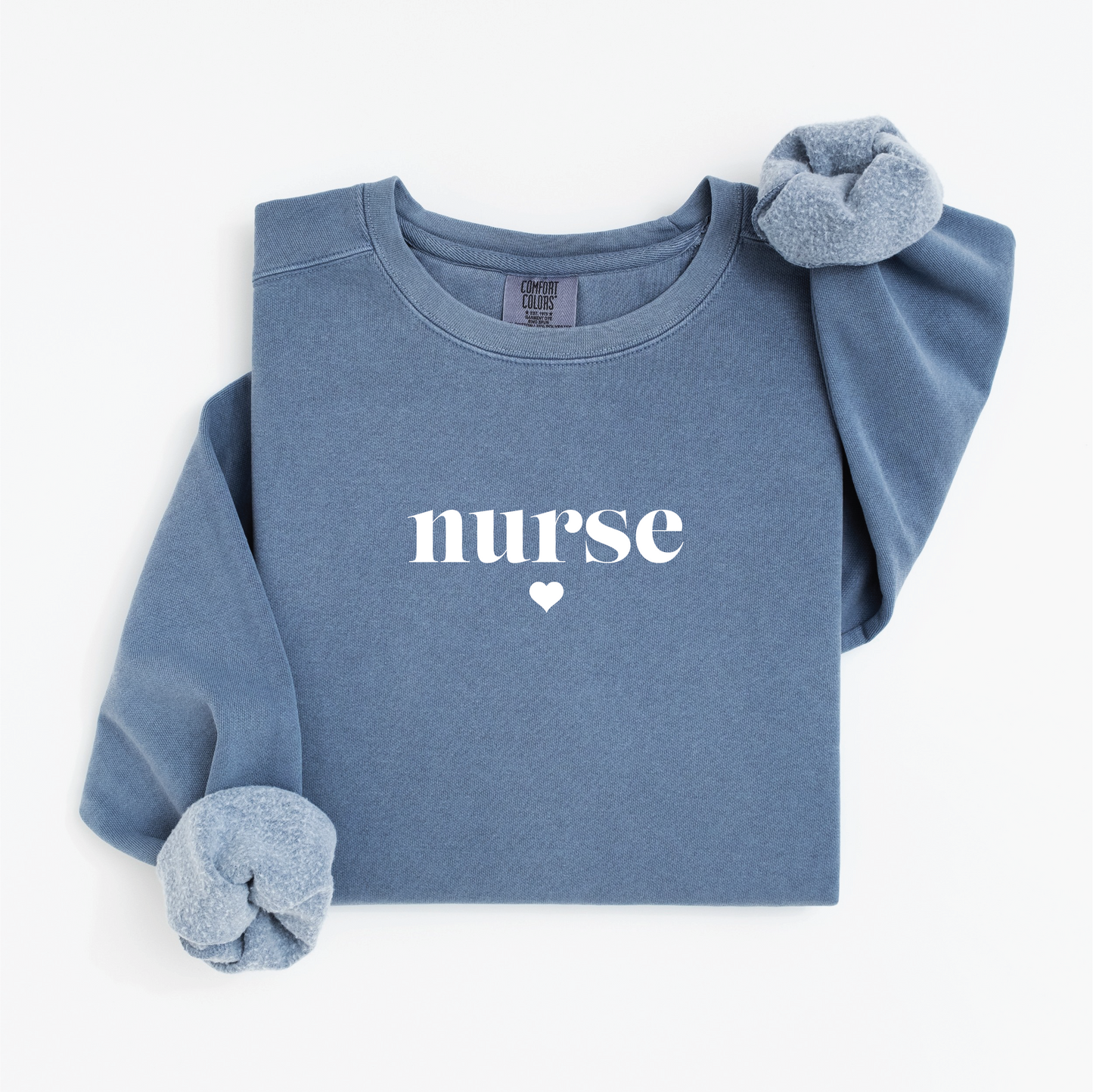 Minimalist Nurse Sweatshirt – Simple Serif Crewneck with Heart Detail