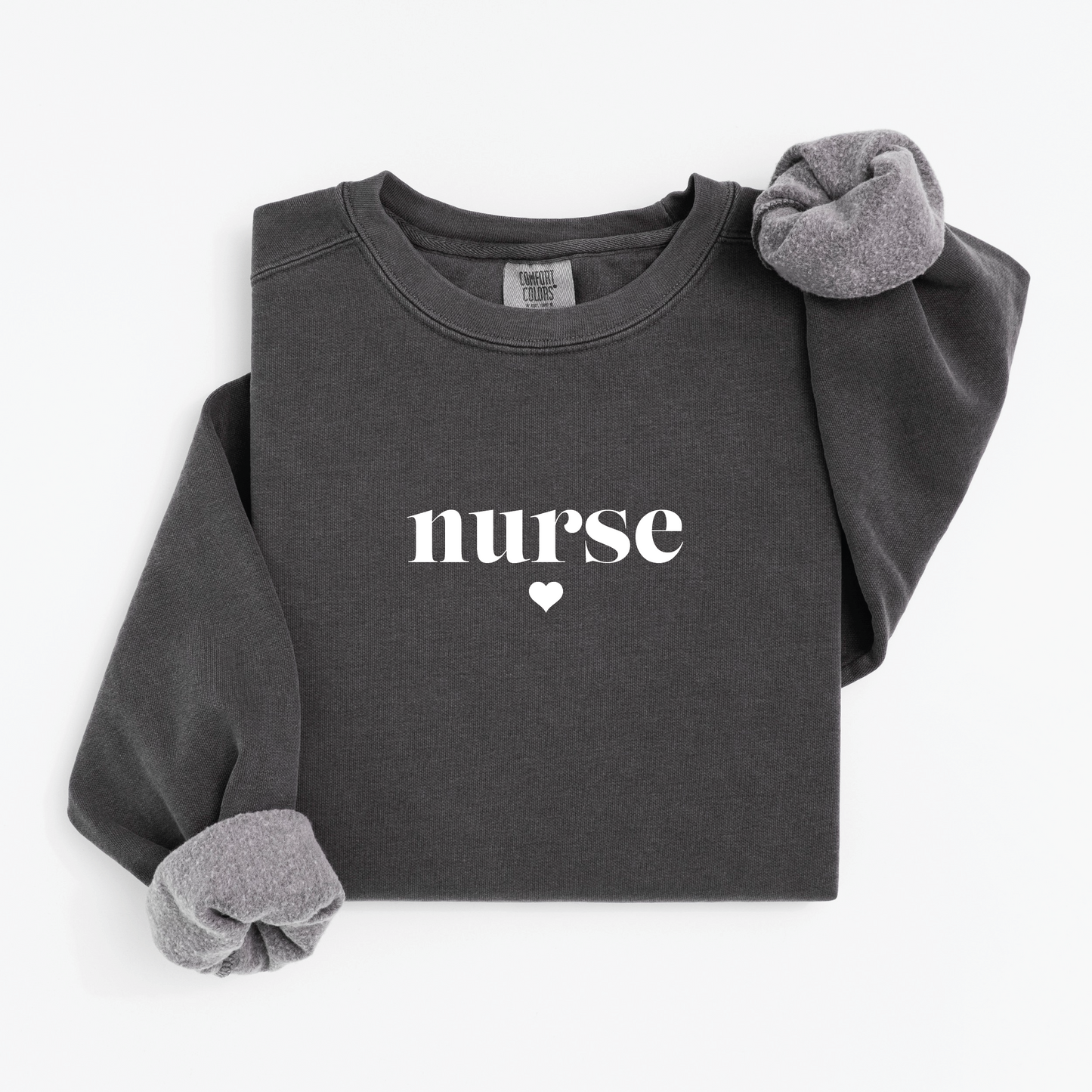 Minimalist Nurse Sweatshirt – Simple Serif Crewneck with Heart Detail