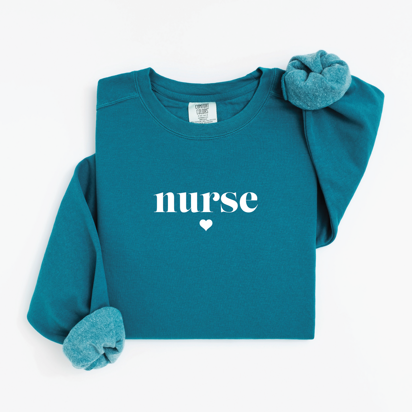 Minimalist Nurse Sweatshirt – Simple Serif Crewneck with Heart Detail