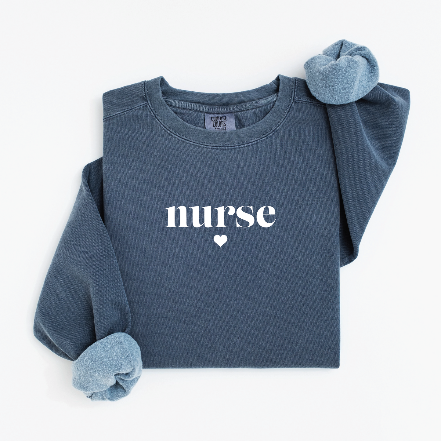Minimalist Nurse Sweatshirt – Simple Serif Crewneck with Heart Detail