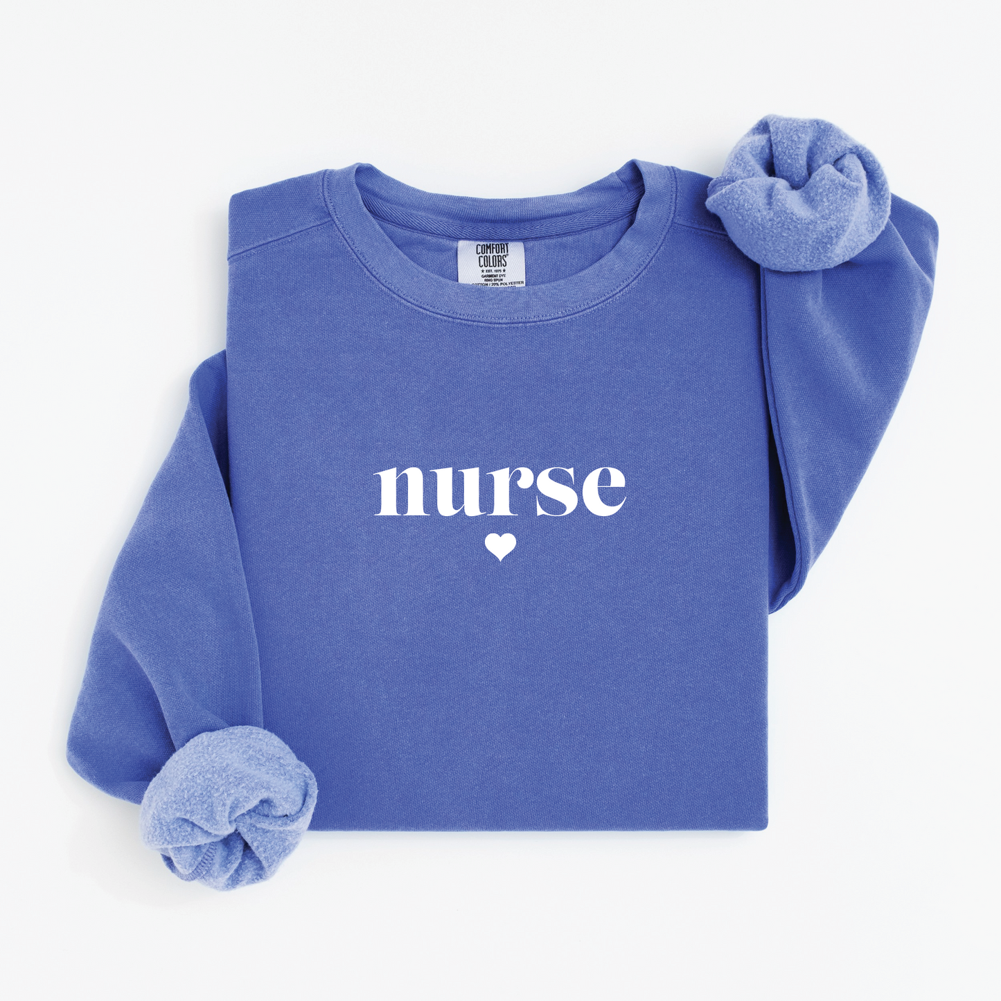 Minimalist Nurse Sweatshirt – Simple Serif Crewneck with Heart Detail