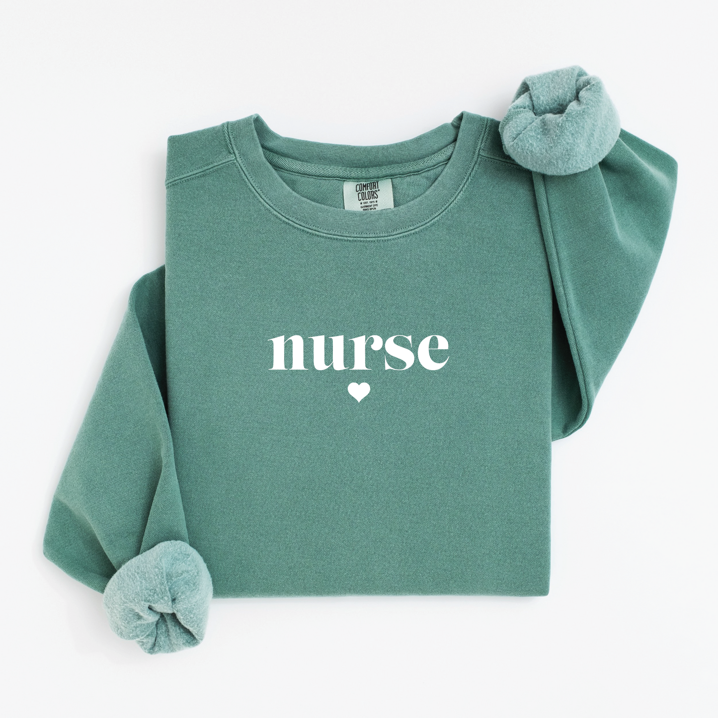 Minimalist Nurse Sweatshirt – Simple Serif Crewneck with Heart Detail
