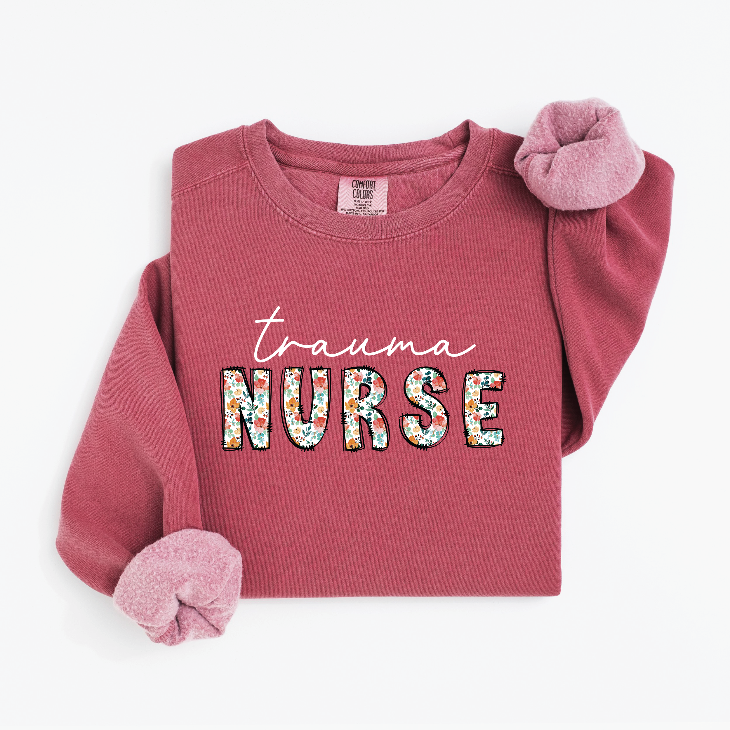 Floral Trauma Nurse Sweatshirt (White Script)