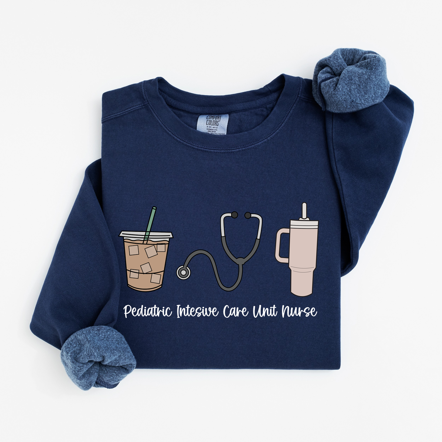 PICU Nurse Essentials Sweatshirt – Coffee, Stanley, and Stethoscope Crewneck