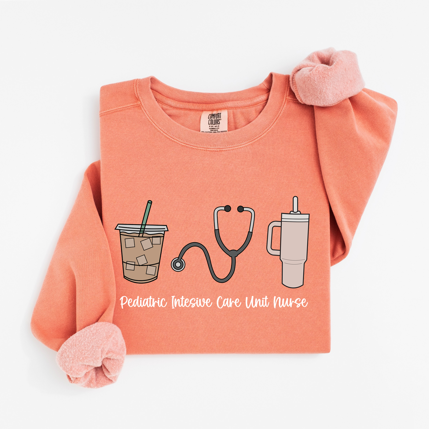 PICU Nurse Essentials Sweatshirt – Coffee, Stanley, and Stethoscope Crewneck