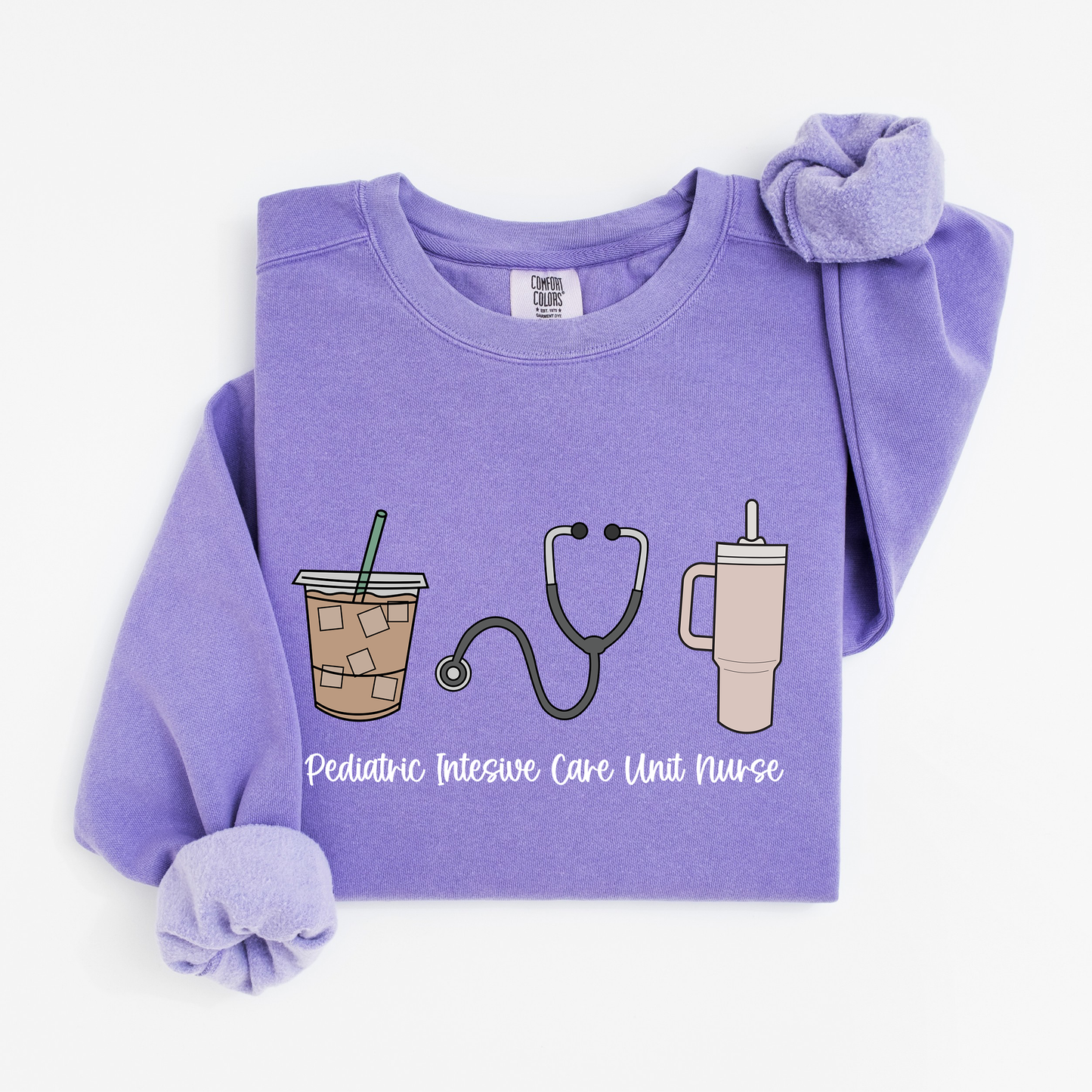 PICU Nurse Essentials Sweatshirt – Coffee, Stanley, and Stethoscope Crewneck